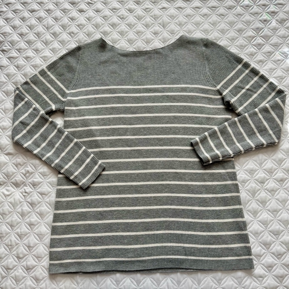 GAP Factory Ribbed Gray White Stripes Long Sleeve Boatneck Sweater Size M